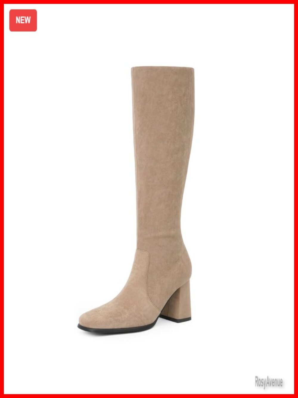 Knee High Boots Square Toe Chunky Heel Tall Faux Suede